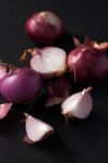 Shallots Still Life Black Background Stock Photo