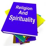 Religion And Spirituality Book Stack Shows Religious Spiritual B Stock Photo