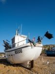 Fishing Boat On Hastings Beach Stock Photo