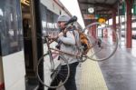 Young Man With A Bike Stock Photo