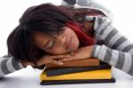 Tired Student Sleeping On Books Stock Photo