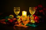 Glasses Of Champagne And New Year Decorations Stock Photo