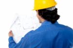 Civil Engineer Reviewing Blueprint Stock Photo