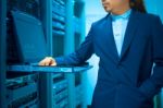 Man Fix Server Network In Data Center Room Stock Photo