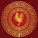 Gold  Roosters In Chinese Circle On Red Background Stock Photo