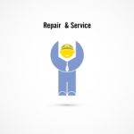 Maintenance And Repair Worker Logo Elements Design Stock Photo