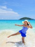 Woman Fun On Beach In Thailand Stock Photo