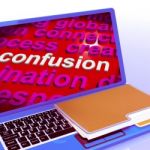 Confusion Word Cloud Laptop Means Confusing Confused Dilemma Stock Photo