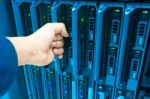 Man Fix Server Network In Data Center Room Stock Photo