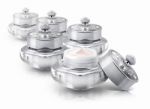 Several Silver Deluxe Cosmetic Jar On White Background Stock Photo