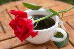 Cup Of Black Coffee In Home Garden Stock Photo