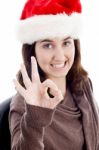 Woman Showing Okay Gesture Stock Photo