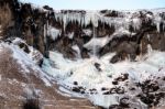 Frozen Waterfall Near Vik Iceland Stock Photo