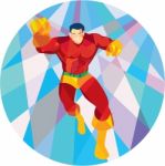 Superhero Running Punching Low Polygon Stock Photo