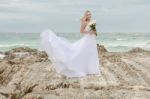 Bride At Snapper Rock Beach In New South Wales Stock Photo