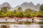 Karst Mountains Along The Li River Near Yangshuo, Guangxi Provin Stock Photo