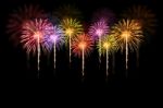 Fireworks Celebration On Dark Background Stock Photo