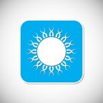 Sun Icon. Blue Square Frame.  Illustration Stock Photo