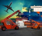 Ship Yard  Logistic By Land Transport And Air Plane Use For Tran Stock Photo