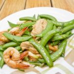 Thai-food Fried Shrimp, Pork And Sweet Peas Stock Photo