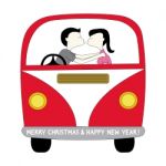 Couple In Camper Van Christmas Greeting Stock Photo