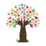 Handprints Tree Means Hands Together And Artwork Stock Photo