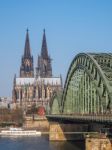 Cologne In Germany With Famous Cathedral And Bridge Stock Photo