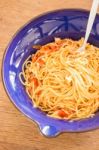 Italian Pasta With Ham, Tomato And Champignon Mushrooms Stock Photo