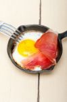 Egg Sunny Side Up With Italian Speck Ham Stock Photo