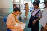 Student 9-10 Years Old, Scouts Work Together, Scout Camp In Pieamsuwan School Bangkok Thailand Stock Photo