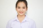 Portrait Of Thai High School Student Uniform Teen Beautiful Girl Happy And Relax, Stock Photo