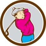 Golfer Swinging Club Circle Cartoon Stock Photo