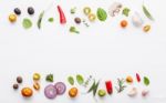 Various Fresh Vegetables And Herbs On White Background.ingredien Stock Photo