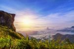 Sunrise On Phu Chi Fa Forest Park, Thailand Stock Photo