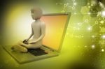 3d Man In Meditation With Laptop Stock Photo