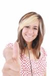 Smiling Woman With Thumbs Up Stock Photo