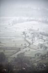 Apple Orchard In Late Fall. First Snow Laid Down Stock Photo