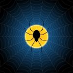 Halloween Spider Hanging Web Moon Background Stock Photo