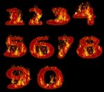 Fire Burning On Arabic Number Zero To Nine Stock Photo