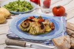 Oven Codfish With Potatoes Meal Stock Photo