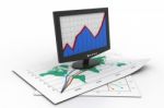 Business Graph In Monitor Stock Photo