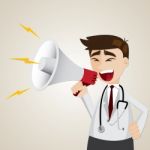 Cartoon Doctor Using Megaphone Stock Photo