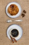 Expresso Coffee And Egg Custard Stock Photo