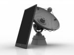 Satellite Dish And Spaceship  Around Mobile Phone, 3d Rendering Stock Photo