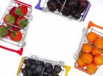 Fresh Summer Fruits, Cherry, Strawberry, Cape Gooseberry And Blu Stock Photo