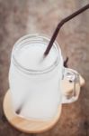 Glass Of Fresh Coconut Water Stock Photo