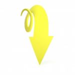 Swirly Down Yellow Arrow Stock Photo