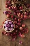 Shallots Still Life Wood Background Stock Photo