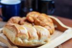 Bread On Wooden Tray Stock Photo