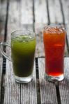 Green Pennywort Juice With Thai Lemon Tea Juice Stock Photo